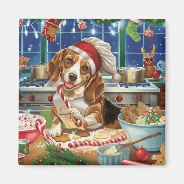 Beagle Holiday Baking: Festive Christmas Magnet (Front)