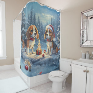 Beagle Holiday Design by Rich AMeN Gill Shower Curtain