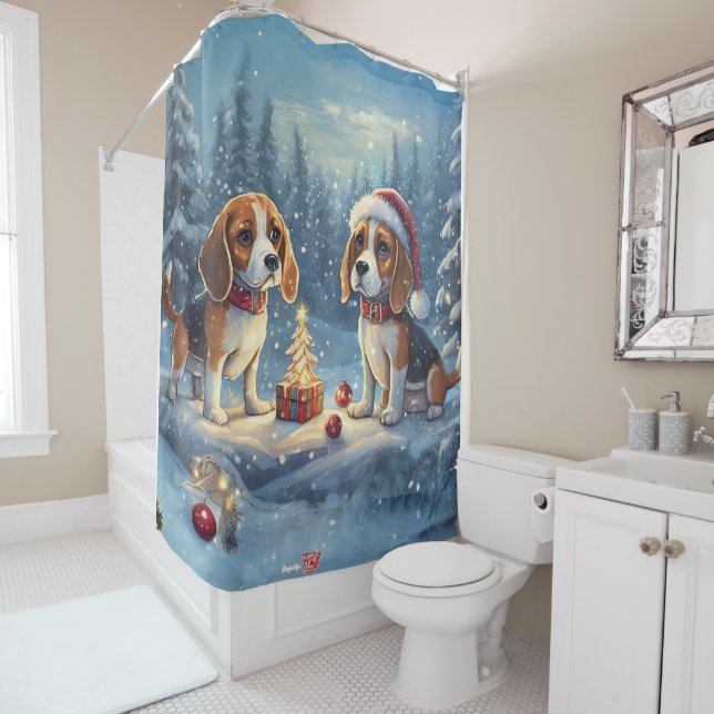 Beagle Holiday Design by Rich AMeN Gill Shower Curtain (In Situ)