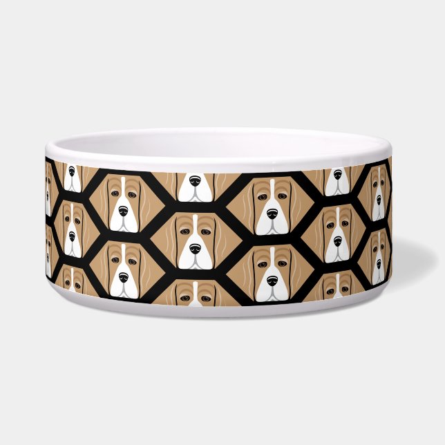 Beagle Honeycomb Pattern Dog Dish (Left)