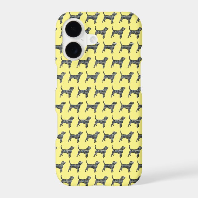 Beagle Hound Dog Cute Silhouette Grid Yellow iPhone Case (Back)