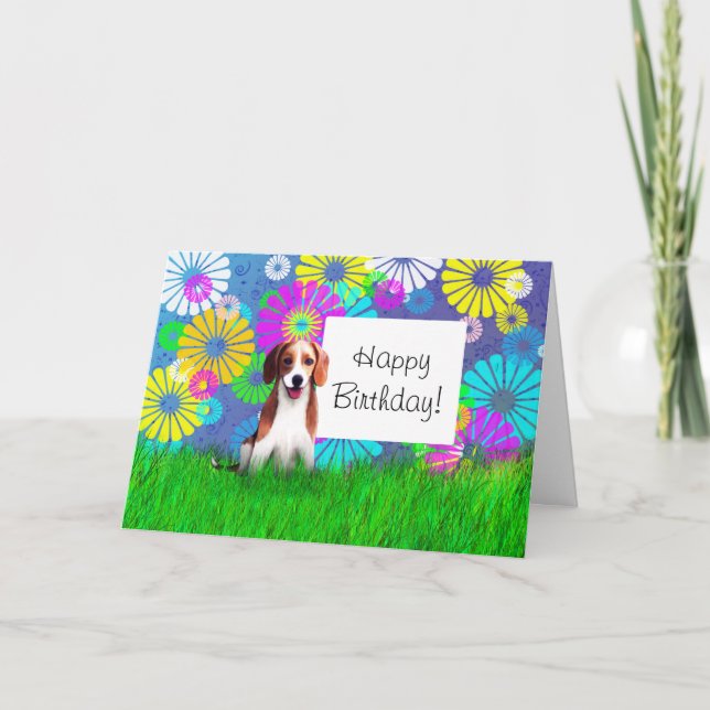 Beagle Hound Dog Happy Birthday Card (Front)