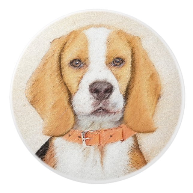Beagle Hound Dog Painting Original Animal Art Ceramic Knob (Front)