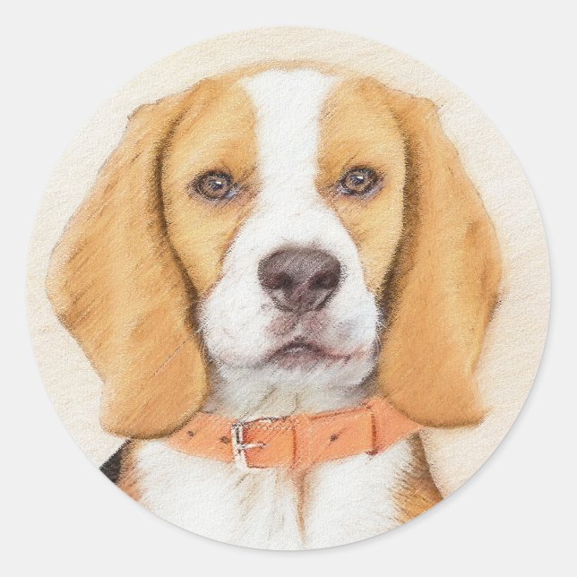 Beagle Hound Dog Painting Original Animal Art Classic Round Sticker (Front)
