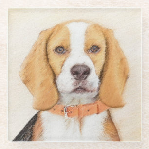 Beagle Hound Dog Painting Original Animal Art Glass Coaster