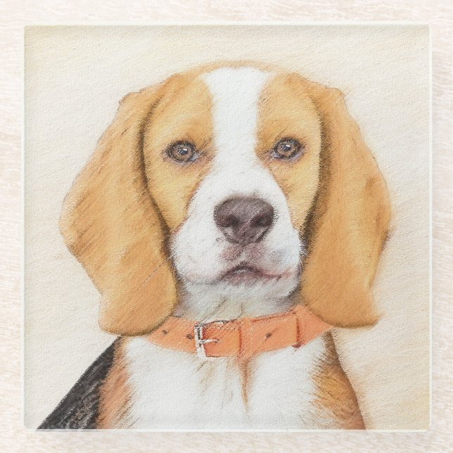 Beagle Hound Dog Painting Original Animal Art Glass Coaster (Front)