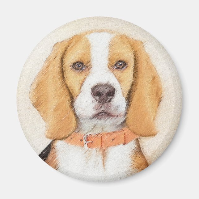 Beagle Hound Dog Painting Original Animal Art Magnet (Front)