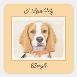 Beagle Hound Dog Painting Original Animal Art Square Sticker