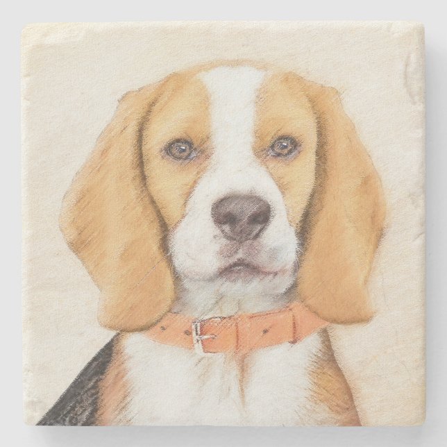 Beagle Hound Dog Painting Original Animal Art Stone Coaster (Front)