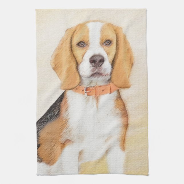 Beagle Hound Dog Painting Original Animal Art Tea Towel (Vertical)