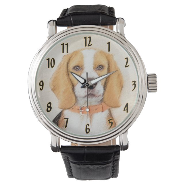 Beagle Hound Dog Painting Original Animal Art Watch (Front)