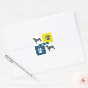 Beagle Hound Dog & Paw Y&B Grid Square Sticker