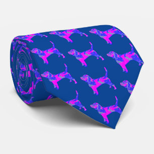 Beagle Hound Dog Pink & Blue Silhouette Blue Tie