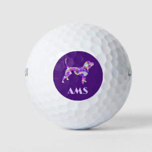 Beagle Hound Dog Purple Silhouette Monogram Golf Balls