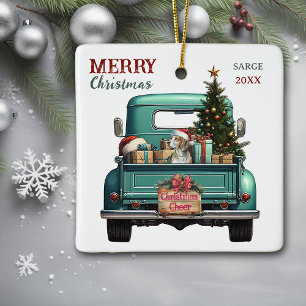 Beagle Hound Dog Retro Truck Christmas Ceramic Ornament
