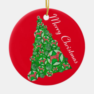 Beagle Hound Dog Silhouette Christmas Tree Red Ceramic Tree Decoration