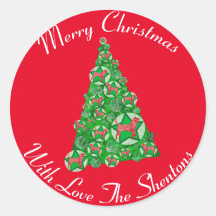 Beagle Hound Dog Silhouette Christmas Tree Red Classic Round Sticker
