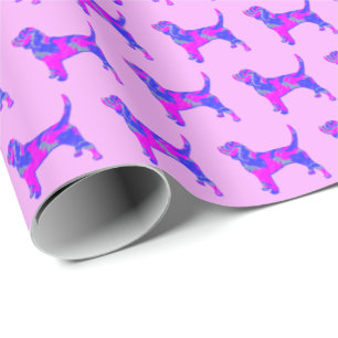 Beagle Hound Dog Silhouette Pink/Blue Pink Gift Wrapping Paper