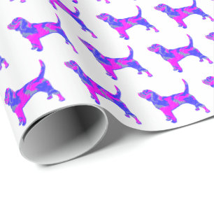 Beagle Hound Dog Silhouette Pink/Blue White Gift Wrapping Paper