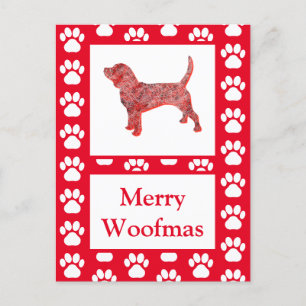 Beagle Hound Dog Silhouette Red Merry Christmas Postcard
