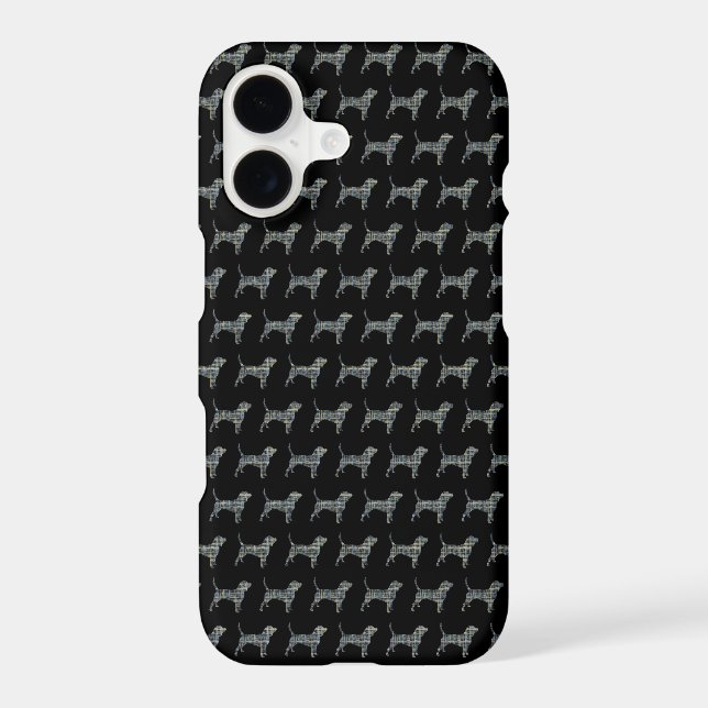 Beagle Hound Dog Silhouette Yellow Black Grid iPhone Case (Back)