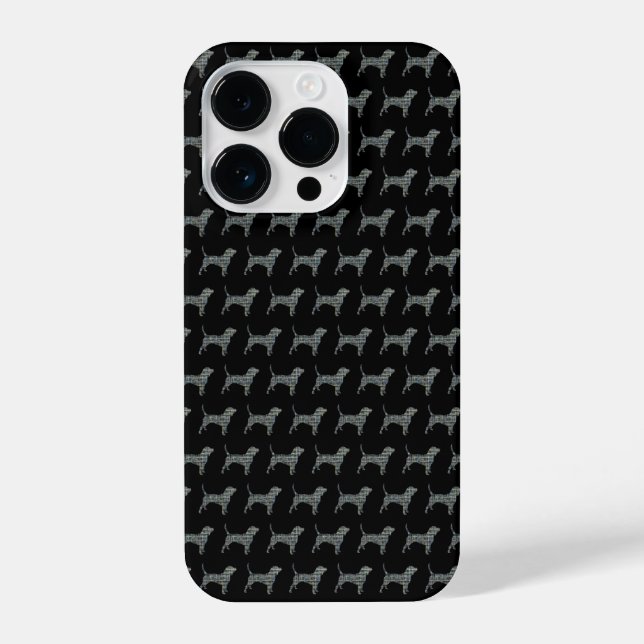 Beagle Hound Dog Silhouette Yellow Black Grid iPhone Case (Back)