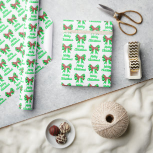 Beagle Hound Merry Christmas Dog & Bow White Wrapping Paper