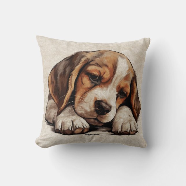 Beagle Hound Puppy Dog Breed Cute Sleeping Art  Cushion (Front)