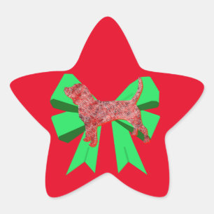 Beagle Hound Red Dog & Green Bow Christmas Star Sticker