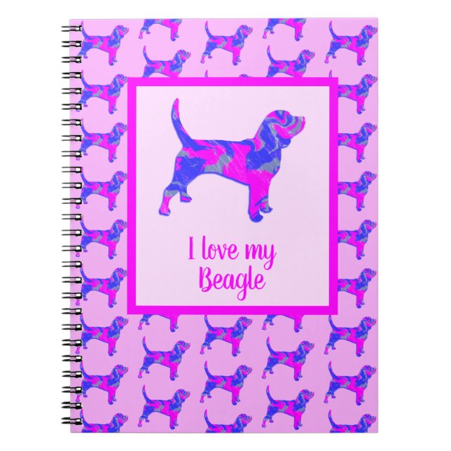 Beagle Hounds Dog Lover Pink & Blue Silhouette Notebook (Front)