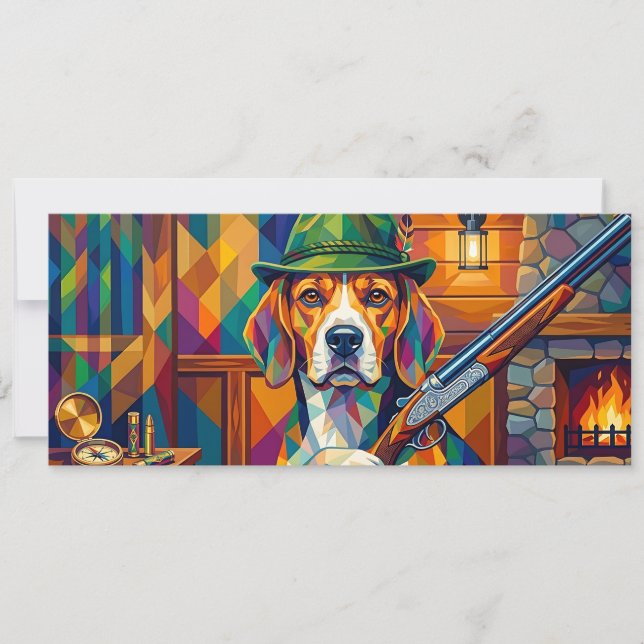 Beagle Hunter Pop Art – Modern Hunting Dog Invitation (Front)