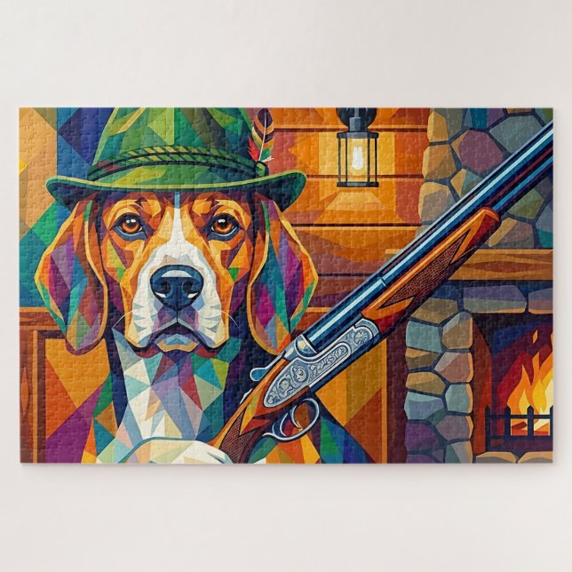 Beagle Hunter Pop Art – Modern Hunting Dog Jigsaw Puzzle (Horizontal)