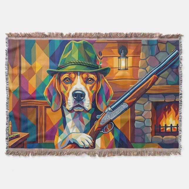 Beagle Hunter Pop Art – Modern Hunting Dog Throw Blanket (Front)