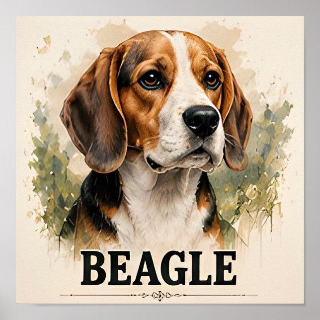 Beagle Hunting Dog Portrait Premium Artwork Poster (Front)