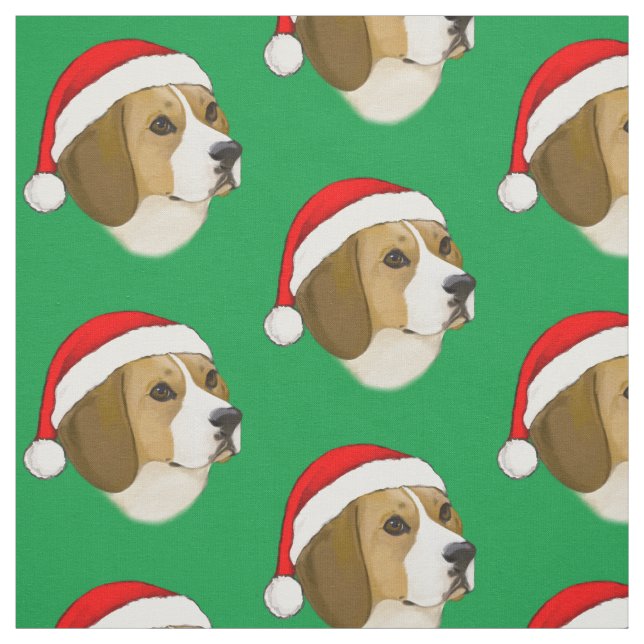 Beagle in a Christmas Hat Fabric (Swatch)