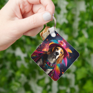 Beagle in a Feathered Hat Key Ring