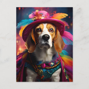  Beagle in a Feathered Hat  Postcard