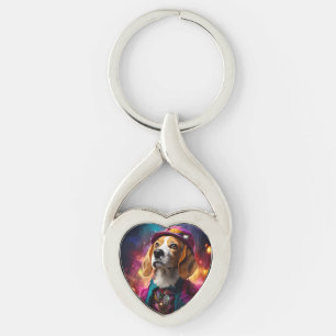 Beagle in a Pink Hat Key Ring