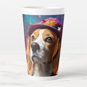Beagle in a Pink Hat Latte Mug