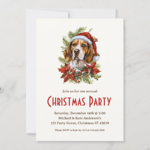 Beagle in a Santa Hat Cute Pet Dog Christmas Party Invitation