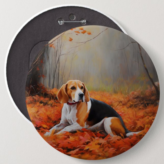 Beagle in Autumn Leaves Fall Inspire  6 Cm Round Badge (Front & Back)