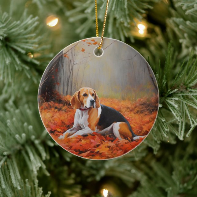 Beagle in Autumn Leaves Fall Inspire  Ceramic Tree Decoration (Tree)