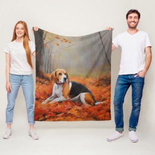 Beagle in Autumn Leaves Fall Inspire Fleece Blanket