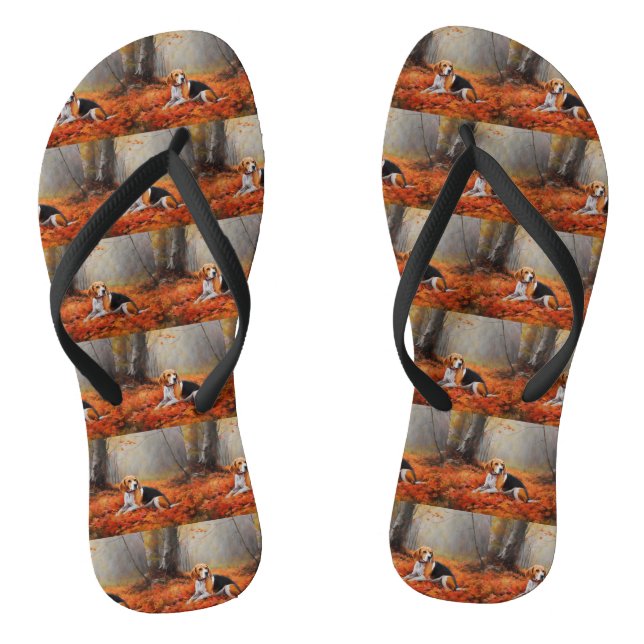 Beagle in Autumn Leaves Fall Inspire  Flip Flops (Footbed)