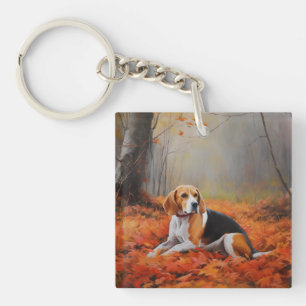 Beagle in Autumn Leaves Fall Inspire  Key Ring