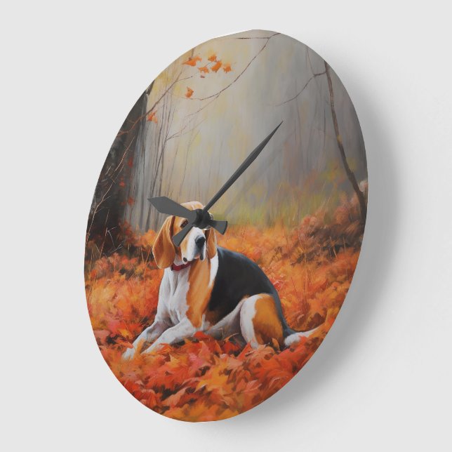 Beagle in Autumn Leaves Fall Inspire  Large Clock (Angle)