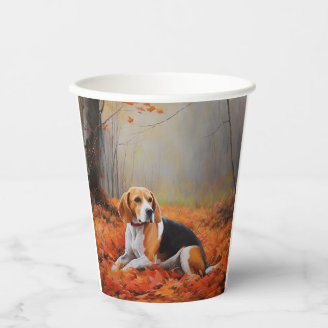 Beagle in Autumn Leaves Fall Inspire  Paper Cups (Front)