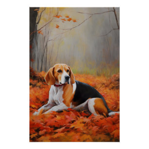 Beagle in Autumn Leaves Fall Inspire  Poster
