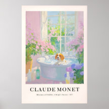 Beagle in Bathtub Art Print Monet Style Dog Poster