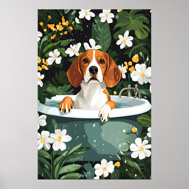 Beagle In Bathtub Poster, Funny Dog Poster, Beagle Poster (Front)
